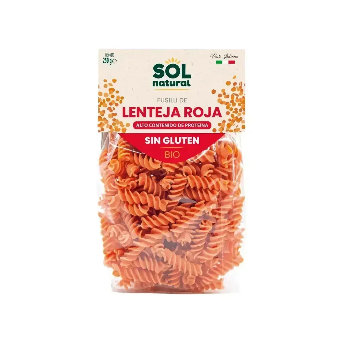 Pasta de Lenteja Roja Sin Gluten 250g Bio - Borboletamarket