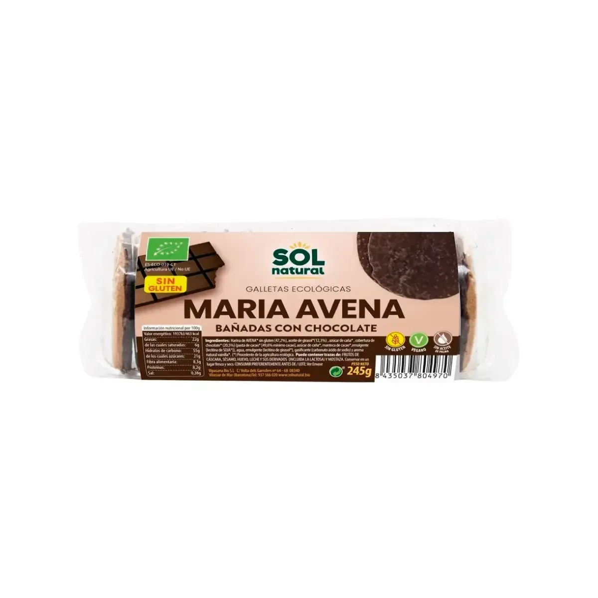 Galletas María Chocolate y Avena Sin Gluten 245g Bio - Borboletamarket