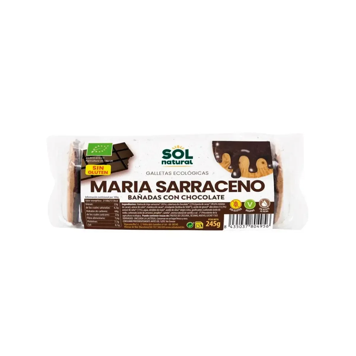 Galletas María Integral Bañadas en Chocolate Bio - Borboletamarket
