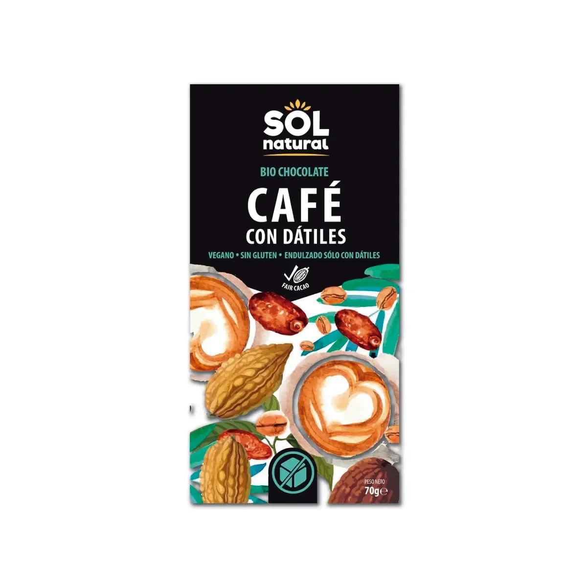 Tableta Chocolate con Café y Dátiles Bio 70g - Borboletamarket