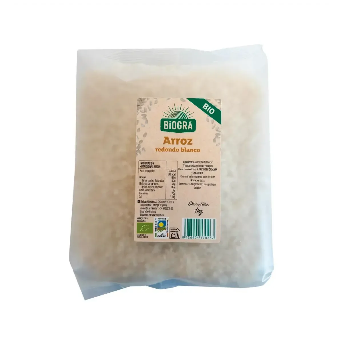 Arroz Blanco Redondo Bio 1kg - Borboletamarket