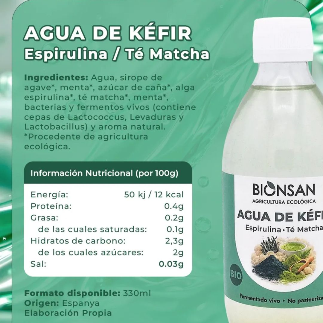 Agua de Kéfir con Espirulina y Té Matcha 330ml Bio