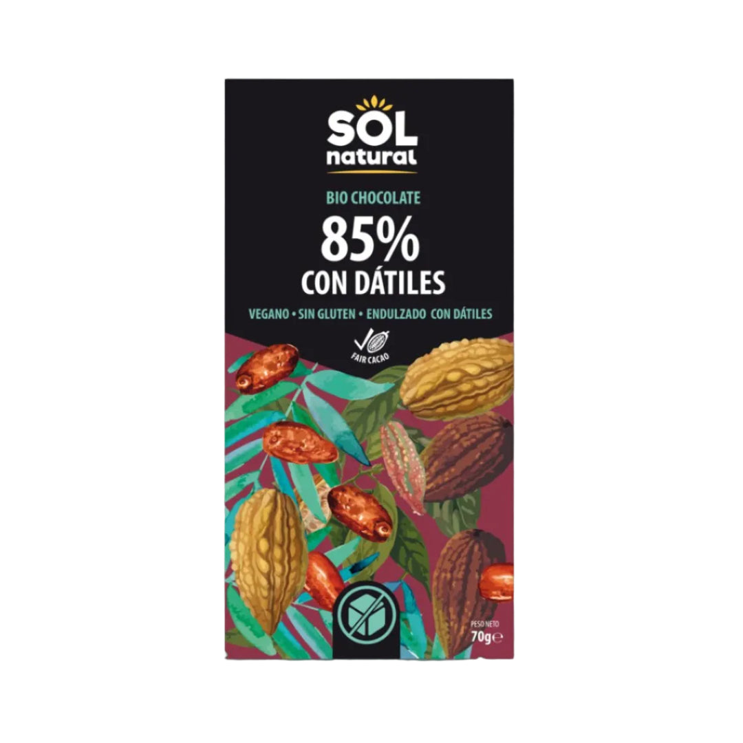 Tableta Chocolate Dark 85% Cacao con Dátiles 70g Bio